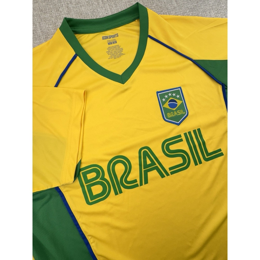 Icon Sports Men's Brasil Performance Jersey, Brazil Short Sleeve Large